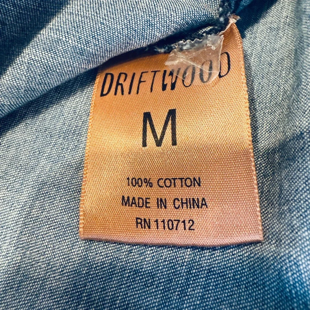 Driftwood Layla Classic Fit Embroidered Denim Shirt Women's Medium Blue Cotton - Picture 3 of 8